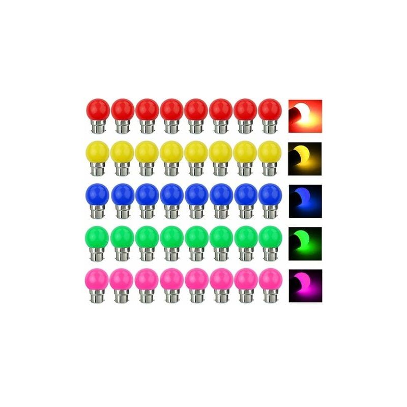 Lot de 40 Ampoule led Couleur B22 3W équivalente 30W 300LM ac 220V B22 Baïonnette Ampoules Guirlande Couleur led Ampoules Multicolore pour Maison Bar