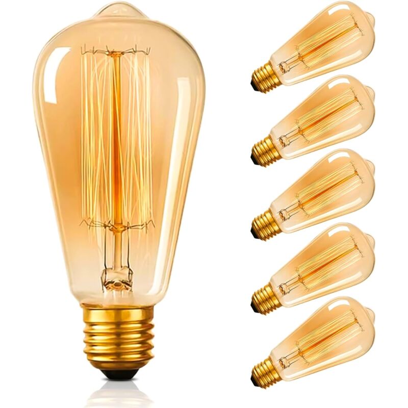 Lot de 6 Ampoules vintage ST64 avec culot à vis Edison E27, ampoule à filament en forme de cage d'écureuil, blanc chaud 2700 k à intensité