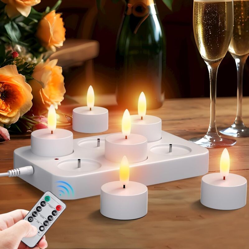 LaBlanc - Lot de 6 Bougie LED Rechargeable Bougie Chauffe-plat LED Électrique Flamme Vacillante avec Station de Charge et Télécommande, Décoration