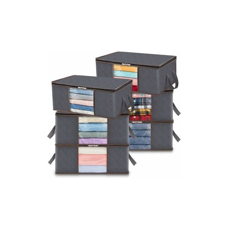 Lablanc - Lot de 6 Sac de Rangement Vetement 35L, Boîte de Rangement Sous lit Pliable, Housse Rangement Couette Organisateur de Placard, Fenêtre
