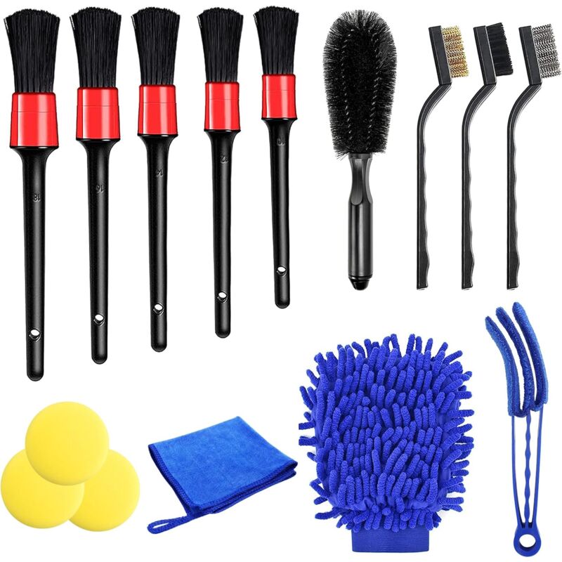 Lot de Brosse Nettoyage Voiture,15 pcs Kit de Brosse Nettoyage Voiture Multifonctionnelle pour Intérieur & Extérieur,Kit de Nettoyage Brosse de