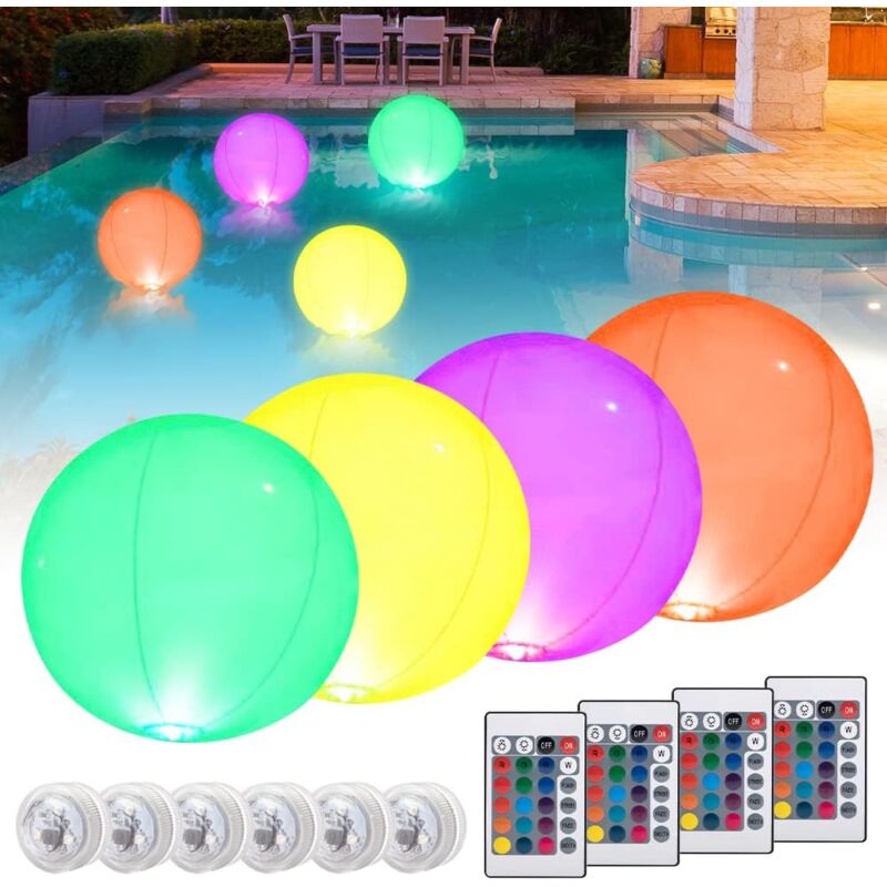 Lumière de Piscine Flottante, 4 Pièces Boule Lumineuse Exterieure avec Télécommande, IP68 Étanche Boule lumineuse led, Lumière Boule Changeante rgb