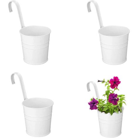 LaBlanc - Métal Pots De Fleurs, 4 Pièces Pots à Suspendre, Pots De Fleurs en Métal Suspendus, avec Crochet, pour Suspendre La Décoration De Maison De Campagne De Jardin De Balcon Extérieur (Blanc)