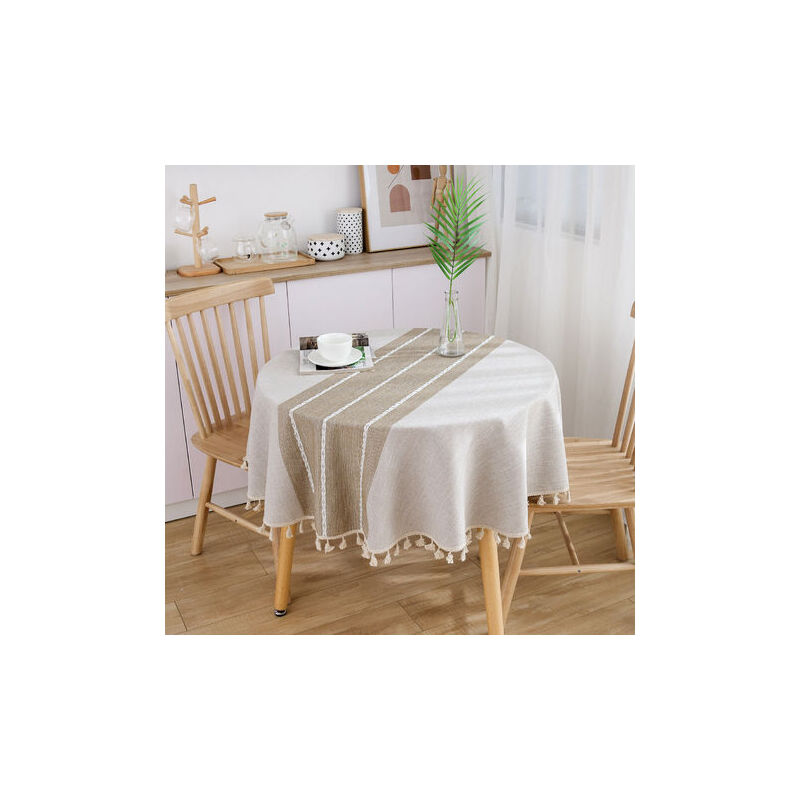 Lablanc - Nappe de ferme avec pompon à coutures lourdes, Nappe en coton et lin anti-poussière pour décoration de table à manger de cuisine (rond, 60