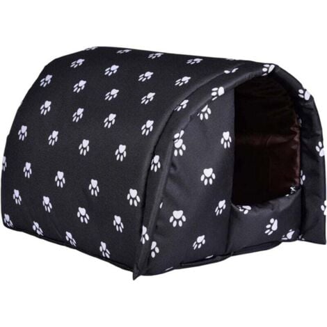 LaBlanc Niche d'extérieur imperméable pour chat, abri d'hiver chaud pour chats, maison pliante portable pour chats sauvages, maison d'extérieur en tissu Oxford pour petits chiens, noir, L