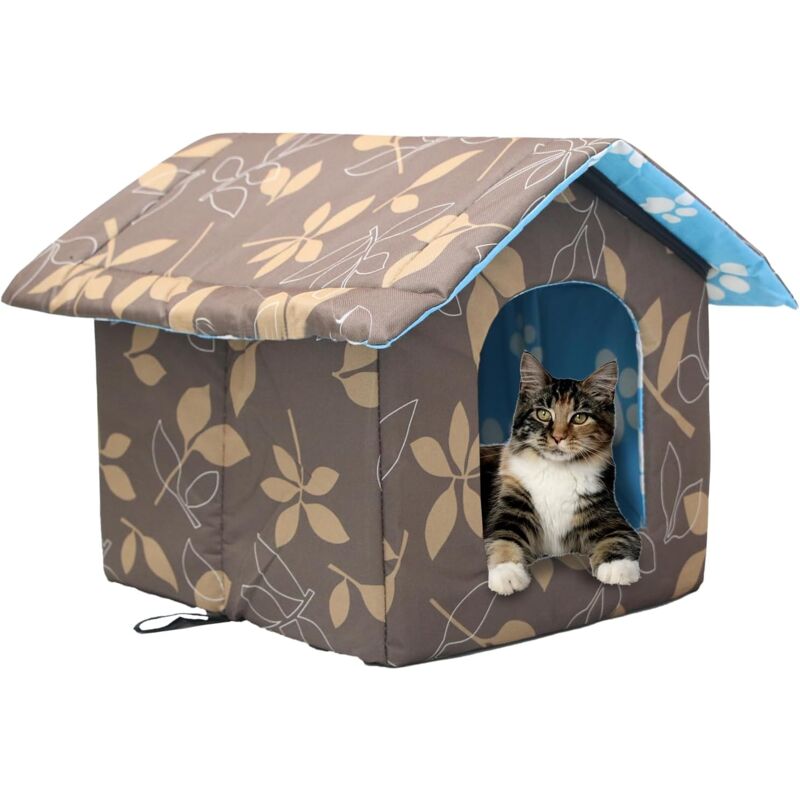 Niche D'extérieur pour Chat Facile à Laver Pliable avec Coussin Amovible Résistant Aux Intempéries Abri Maison pour Chats