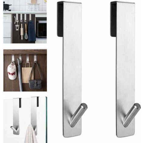 LaBlanc - Paquete de 2 ganchos para colgar en la puerta - Ganchos de acero inoxidable con interior antideslizante - Ideales para cocina, dormitorio, armario y baño