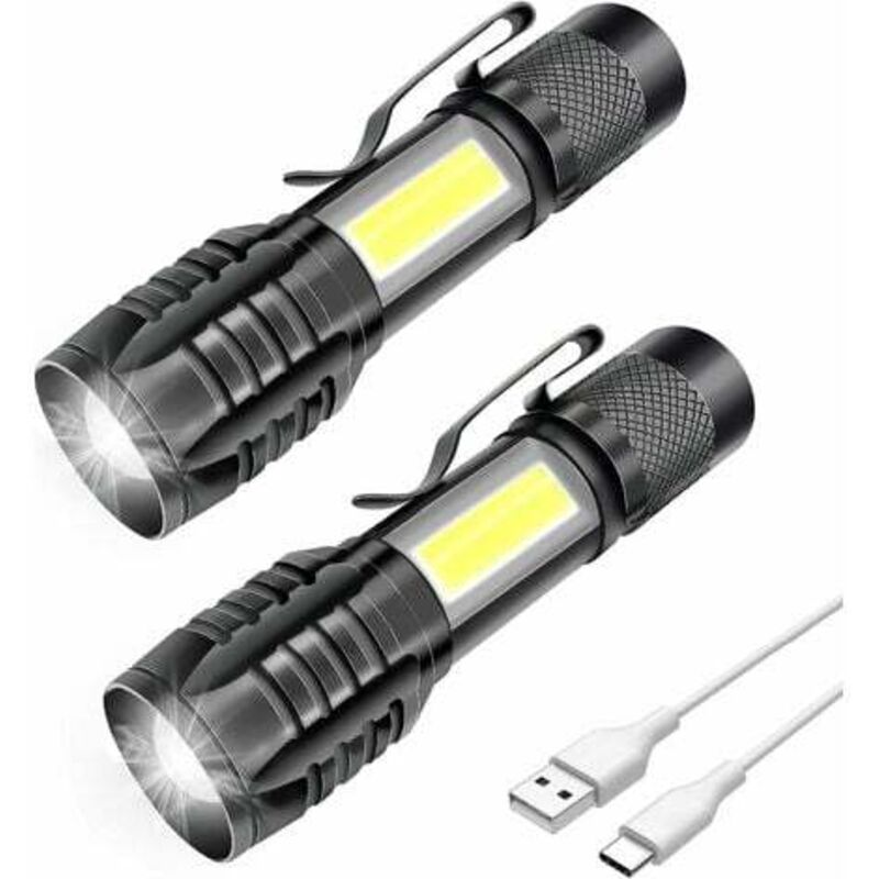 Lablanc - Paquete de 2 linternas led recargables, potentes y profesionales, con 3 modos de zoom, linterna de bolsillo pequeña cob con imán,