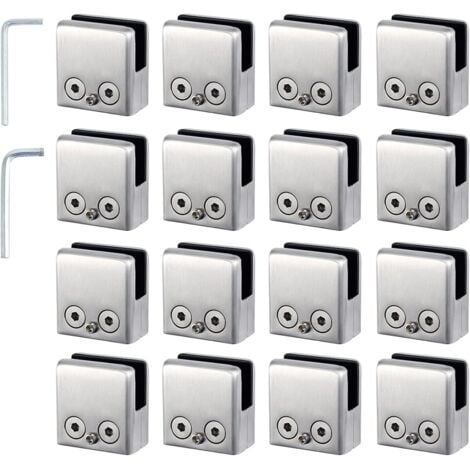 16pcs Pinces à Verre 8-10mm Support Verre Dans Pinces En Acier Inoxydable Arrêtez Verre De Forme Carrée 8-10mm Pour Balustrade D'Escalier
