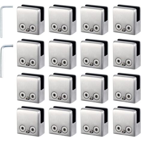 LaBlanc - Pinces à verre,16 pièces en acier inoxydable 304 de 8 à 10 mm,Supports de verre réglables à dos plat, Convient pour les rampes d'escalier, les mains courantes