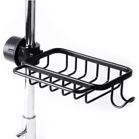 LaBlanc - Porta spugna da rubinetto con gancio, cestello in alluminio, supporto per lavello da cucina, porta doccia, mensola per sapone o shampoo (nero - versione migliorata)