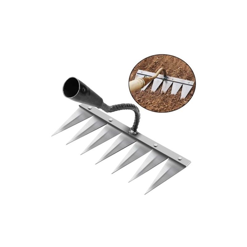 Lablanc - Rateau Jardin, Rateau de Désherbage Outils Jardinage, Rateau Gazon Scarificateur Manuel 7 Dents en Acier, pour Désherbage/Ameublissement du