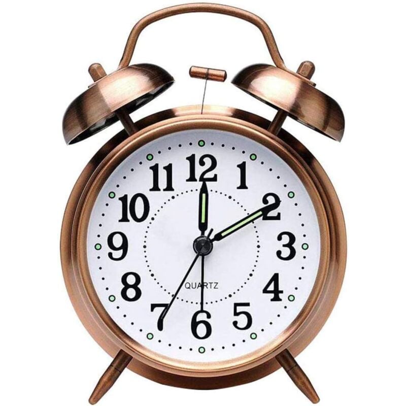Lablanc - Rétro réveil, Réveil de chevet à l'Ancienne avec Double Cloche sans tic tac, Réveil Silencieux Vintage à Quartz analogique à Piles avec