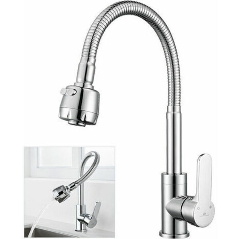 Lablanc - Robinet de cuisine à mémoire de forme - Robinet d'évier à ressort - 2 becs en option - Rotation à 360° chromée à n'importe quel coude