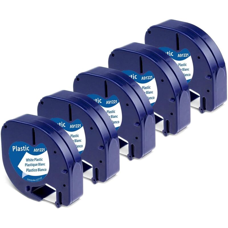 Ruban pour Étiqueteuse Compatible pour Dymo LetraTag Ruban Plastique 12mm x 4m Noir sur Blanc, Compatible pour Dymo LetraTag LT-100H LT-100T xr