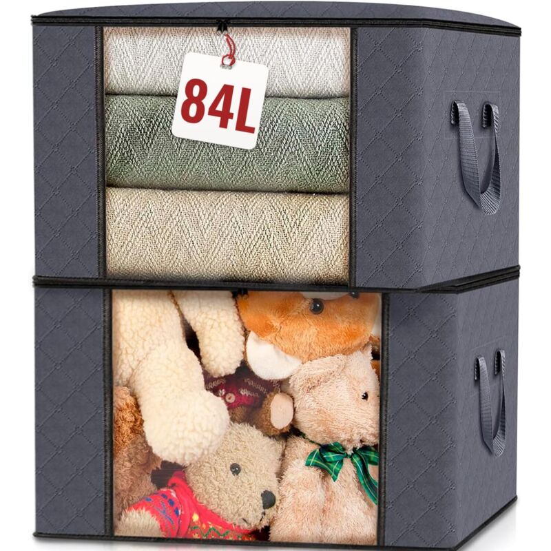 Sac de Rangement Vetement, (2 pièces), Sac, Boite Sous le Lit, Caisse Pliable, en Tissu Solide, Poignées Renforcées (Gris foncé, Pack de 2) - Lablanc