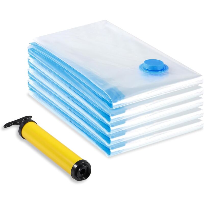 Lablanc - Sac Rangement Sous Vide Aspirateur, Lot de 5 (60 x 80cm) Sac Vetement Reutilisable, Housse de Rangement Sous Vide Couettes avec Pompe