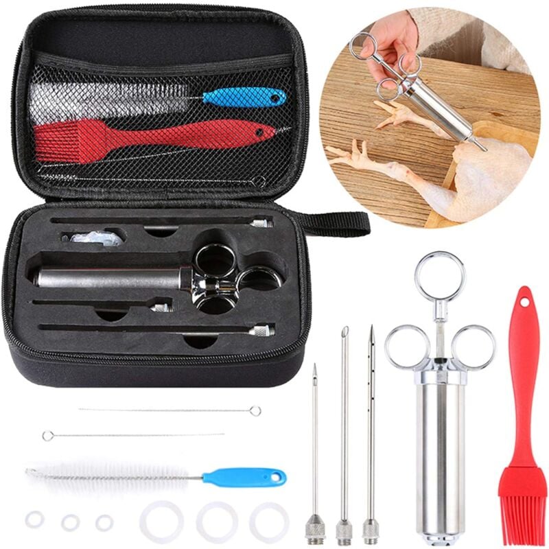 LaBlanc - Seringue Alimentaire, Pipette Cuisine, Seringue avec Aiguille, Seringue INOX à Saumure avec L'aiguille pour Barbecue avec Outil D'injection