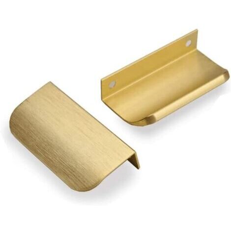 LaBlanc - Set di 6 maniglie invisibili, maniglie per mobili da cucina, finitura oro - Maniglie da cucina in ottone spazzolato, maniglie per cassetti in lega di alluminio, interasse fori 64 mm, oro spa