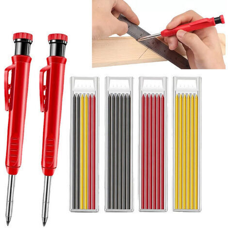 LaBlanc - Set di 6 matite da carpentiere per lavori edili con mine grigie, gialle e rosse