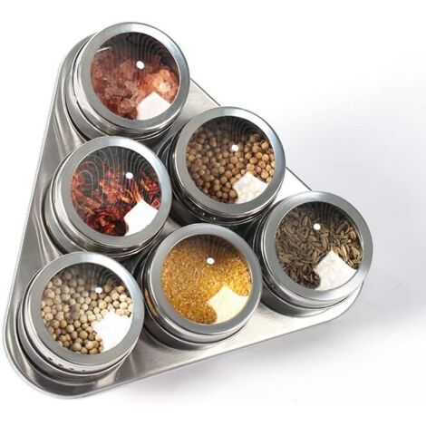 LaBlanc – Set mit 6 runden magnetischen Gewürzdosen aus Edelstahl für die Küche, magnetische Gewürzbox aus Glas, leicht zu reinigen und rostfrei
