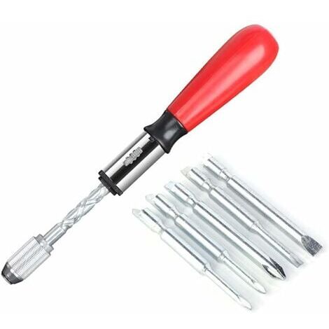 LaBlanc - Spiral Screwdriver, Push Pull Ratchet Screwdriver, 6 in 1 Push Pull Ratchet Screwdriver Set Semi-Automatic Press Type (Red)
