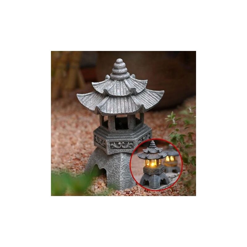 LaBlanc - Statues De Lanterne De Pagode À Énergie Solaire, Ornements De Jardin De Lumière De Pagode De Style Japonais, pagode vintage lumineuse