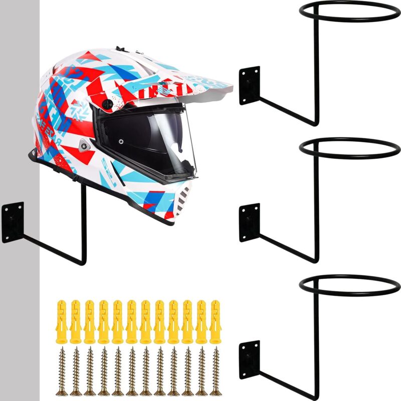 Lablanc - Support de Casque Moto, Porte Casque Moto Mural, Support Mural Casque Moto, Lot de 3 Accessoires de Moto pour Casque de Moto, Casque de