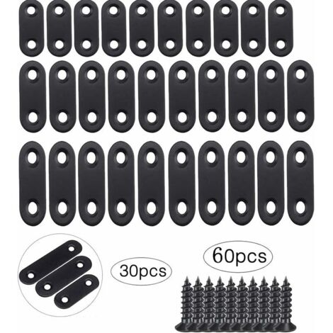 LaBlanc - Supports de Fixation Droits Plats, Plats Plaques Acier Inoxydable Supports D’Angle,Pattes D'Assemblage,pour Le Travail Du Bois, Les Meubles Et Les Projets de Bricolage 40 Mm 50 Mm 60 Mm Noir