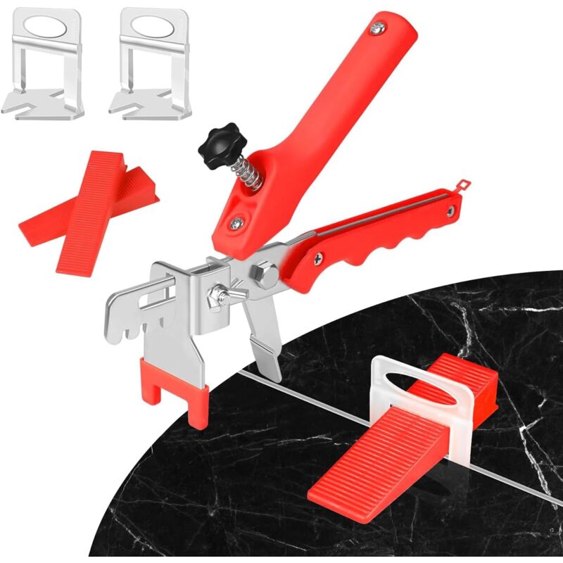 Système de Nivellement Carrelage, 2mm d'Aide à la Pose 400 Clips+ 200 Cales 1 Pince pour Aide à la Pose de Carreaux, Kit de Niveleur Carrelage pour