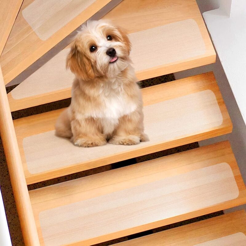 Tapis Escalier Antidérapant Lot de 15 Bandes adhésives Moquette Transparent 15 x 81 cm pour marches en Bois pour Sol Protection avec antidérapantes