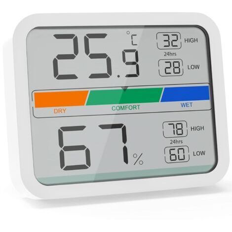 LaBlanc – Termometro igrometro digitale per interni con monitoraggio di temperatura e umidità, conversione ℉/℃, valori massimi e minimi di temperatura e umidità (bianco)