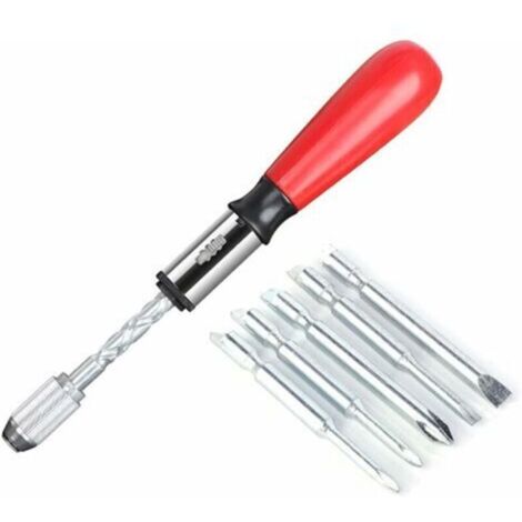 LaBlanc - Tournevis en Spirale, Tournevis à cliquet Push Pull, Jeu de Tournevis à cliquet Push Pull 6 en 1 Type de Presse Semi-Automatique (Rouge)