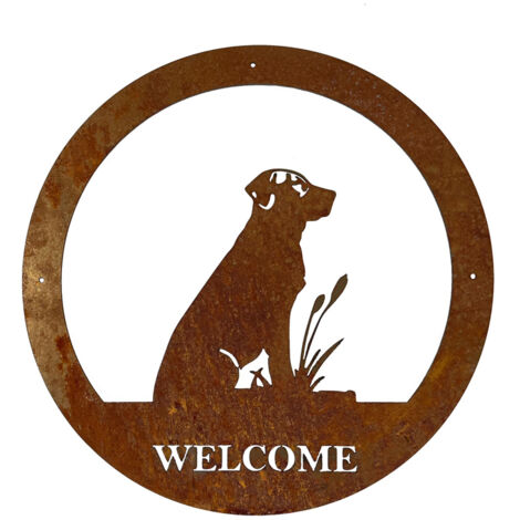 Labrador Large Wall Art - With Text - Steel - W49.5 x H49.5 cm - Bare Metal/Ready to Rust
