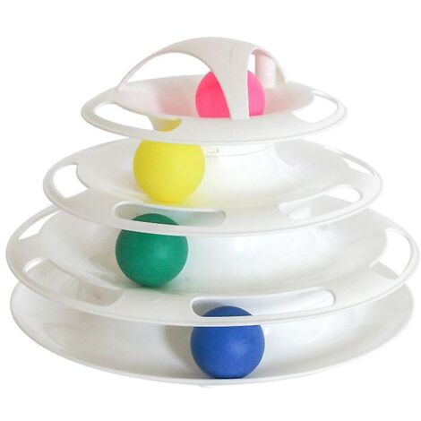 Labyrinthe interactif à 4 niveaux pour chat avec balle et jouet pour couche, accessoires pour chat blancs