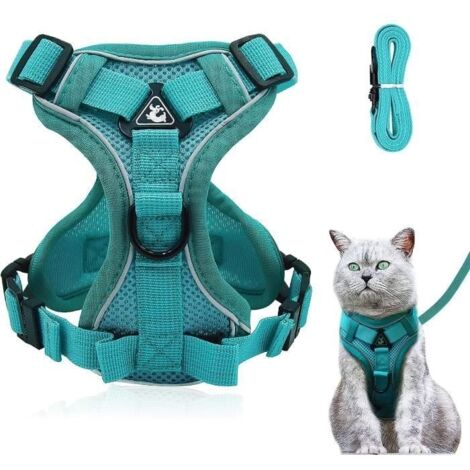 (Lac bleu)Harnais réglable anti-éclatement pour chat avec laisse - Harnais souple pour chat - Harnais de poitrine pour Chat Chiot, Lac bleu L