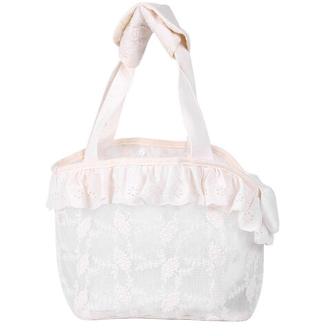 Lace Dog Cat Purse Carrier Breathable Large Capacity Prevents Breaking Free D Ring Pet Travel Handbag Beige Large size