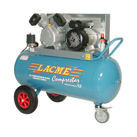 Lacme – Compresseur à courroie 3CV monophasé 17m3/h – Réservoir 100L – Débit 285L/min – Pression 11 bar – Moteur 2,2 kW