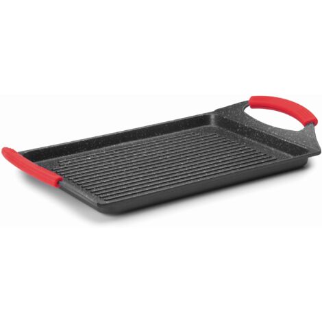 Lacor 24134 - Piastra-grill alluminio fuso 34 x 26 eco-pietra, colore: nero, 45 x 27 x 6 cm