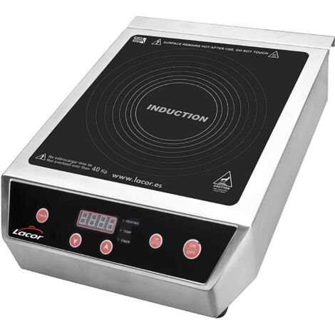 LACOR - 69132 - Plaque à induction portable, surface en verre, contrôle tactile, 17 niveaux de puissance, deux foyers de 12 et 28 cm