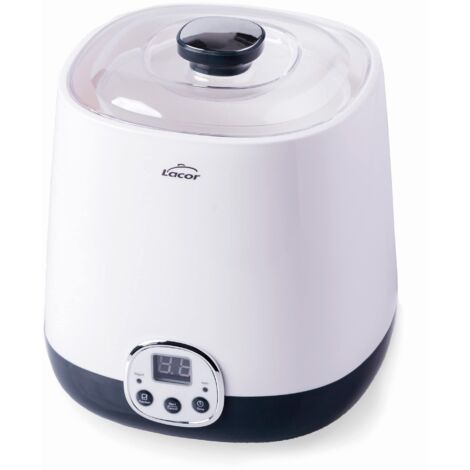 Lacor - 69345 - Yogurtiera HerA Supersillenciosa, Ideale per fare Kefir e Yogurt Greco, Contiene Timer 48 ore, Schermo LED, Capacità: 1L, Ø 16.8 x 18.8 cm, Bianco