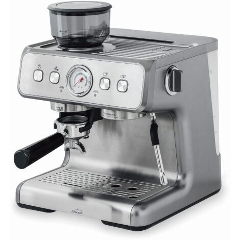 Lacor - 69428 - Caffettiera Pro, per la preparazione di tutti i tipi di caffè, funzione manuale e automatica, con vaporizzatore e macinacaffè, accessori inclusi, 20 bar, acciaio inox, 1550 W, 2,8 l