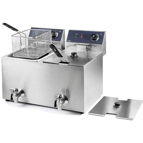 Lacor 69469 -Freidora eléctrica Doble con Grifo Profesional 3250 W (x2), 16 L, Acero Inoxidable