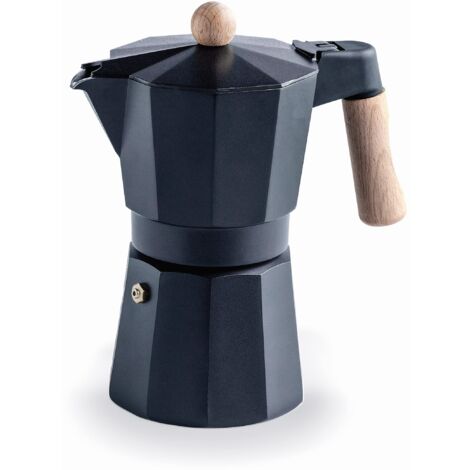 LACOR Caffettiera Trento Nera Italiana, Caffettiera Espressa, Fusione di Alluminio, Adatta a Tutti i Tipi di Fuochi Inclusa Induzione, Capacità 6 Tazze, Finitura Nera Opaca, 62046