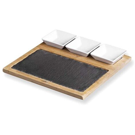 LACOR Tabla bambú y pizarra para presentación de comida [40 x 10 x 1,5 cm]