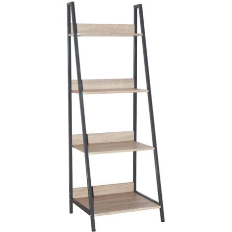Ladder Bookcase Unit with Metal Frames - Metal - 52 x 46 x 146 cm - Oak/Grey