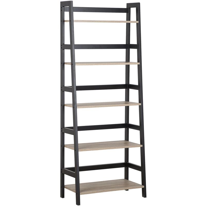 Modern Ladder Bookcase 5 Tier Shelf Storage Unit Light Wood Finish Croydon