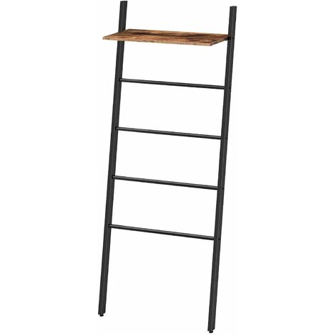 main image of "Ladder Towel Rack, Leaning Ladder Shelf, Blanket Ladder, 4 Hanging Rails and top board, Towel Holder Industrial Style, Bathroom Towel Stand, Easy Assemble, HOOBRO EBF73CJ01 - Rustic Brown"