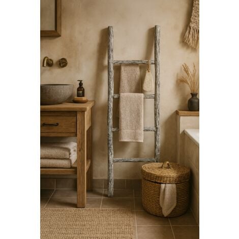 Towel Ladder Rustic Bathroom Towels Whitewashed Wood Wall Hanging