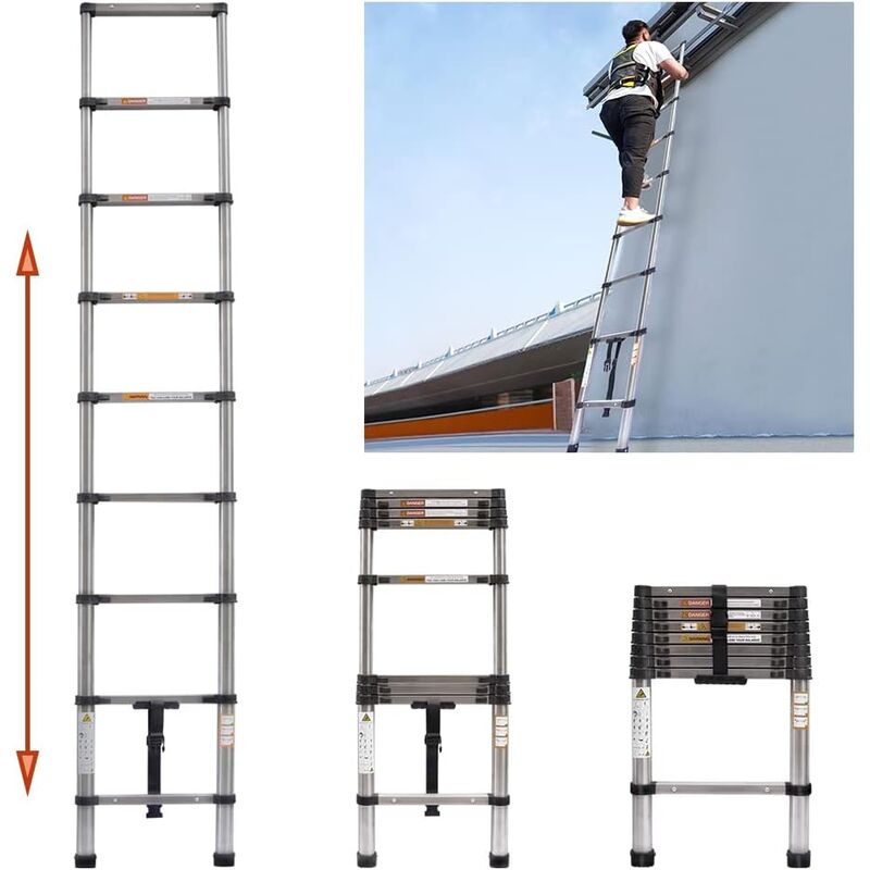 Ladders Extendable Telescopic 8.5FT/ 2.6M Ladder Heavy-Duty Multi Purpose Straight Attic Loft Ladder Portable Folding Stainless Steel Ladders